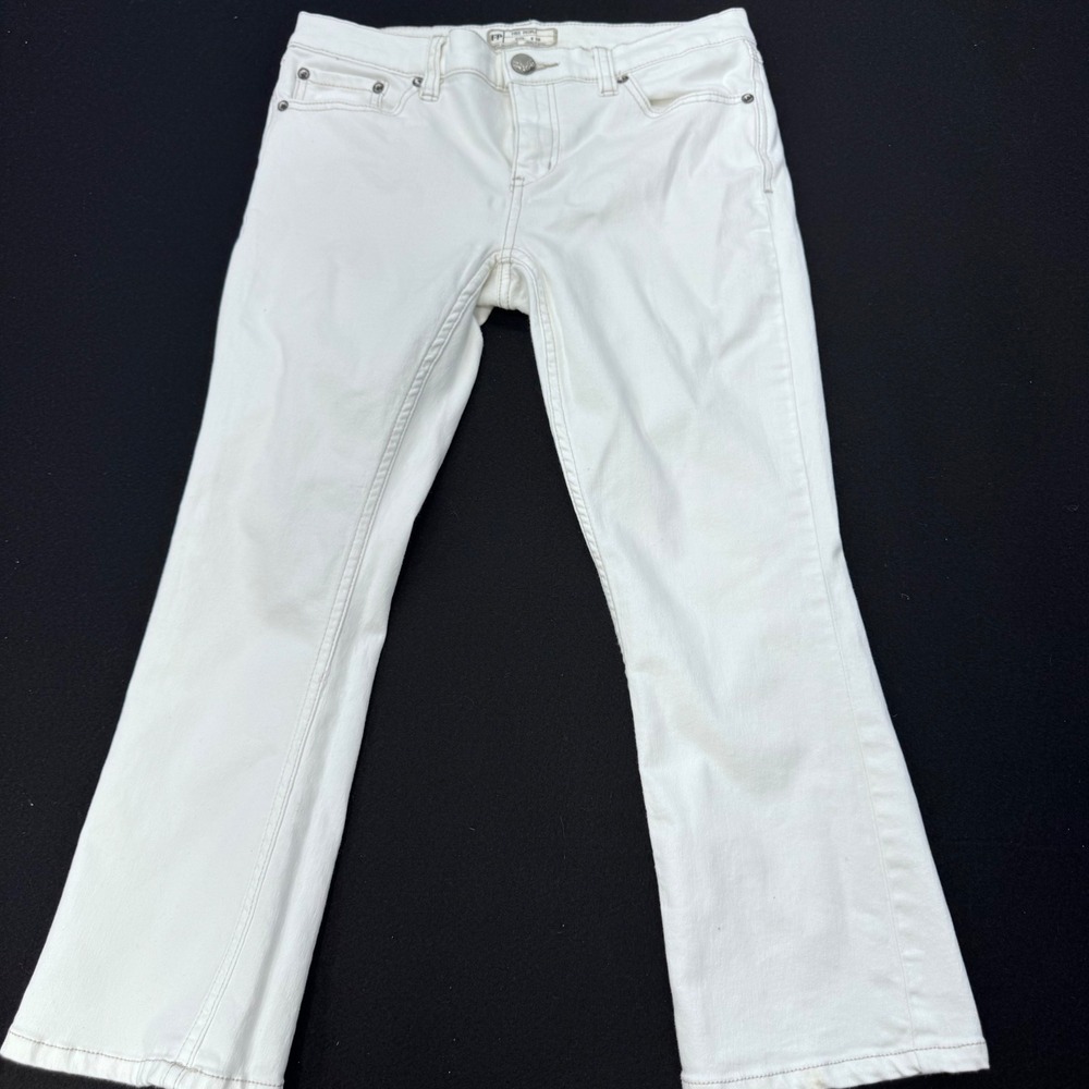 Free People White Flare Denim Jeans Size 28 Mid Rise Boho